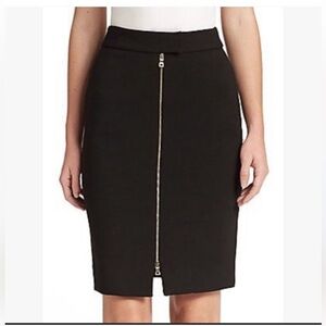 L’Agence Zipper Front Pencil Skirt Black Knee Length